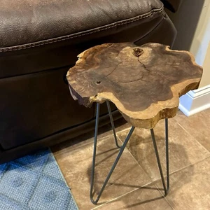Wood Slice Live Edge Side Accent Table 3 Hairpin Legs - Picture 1 of 3