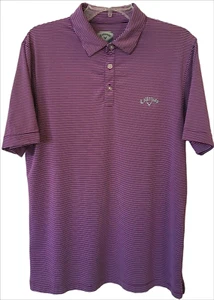 Callaway Sz Medium Purple White Pinstriped Short Sleeve Golf Polo Shirt - Picture 1 of 6