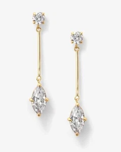 Lab Created Marquise & Round CVD Diamond Drop Dangle Earrings in 10K Yellow Gold - Picture 1 of 4