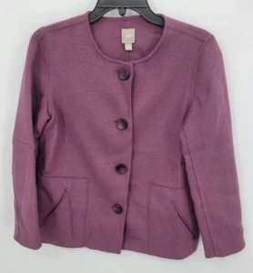 J Jill Blazer Womens XS Purple Wool Angora Collarless Button Up Pockets Jacket - Picture 1 of 7