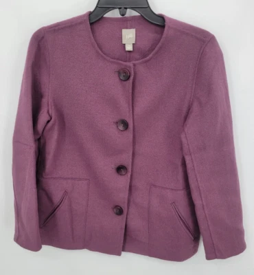 J Jill Blazer Womens XS Purple Wool Angora Collarless Button Up Pockets Jacket - Image 1 of 4
