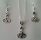 925 sterling silver Necklace Yoga Lotus Flower Drop Dangle Charm Earrings Set 