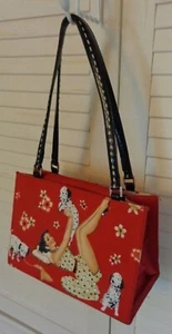 Rockabilly Novelty Pin Up Girl and Dalmatian Puppy's💗Red/Multi with Rhinestones - Picture 1 of 9