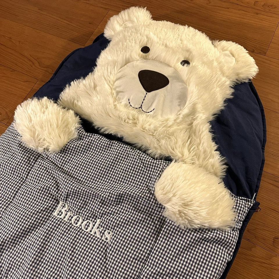 Saco de dormir Pottery Barn Kids Shaggy Bear azul marino a cuadros SIN MONOGRAMA Foto 1 de 4