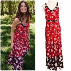 Loft Red Zinnia Floral Maxi Dress Size 4 - Picture 1 of 11