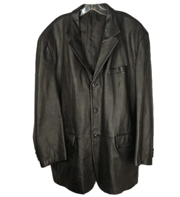 Chaqueta Blazer Abrigo Deportivo Vintage Y2K Cuero Genuino Años 90 Manteroso Suave Negro Foto 1 de 4