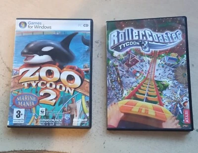Rollercoaster Tycoon 3 And Zoo Tycoon 2 Marine Mania Job Lot Of Two PC CD Rom  - Image 1 of 4