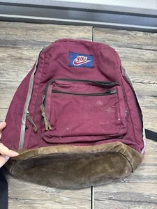 Vintage Nike Backpack Red Brown Suede Bottom Center Swoosh 90s Korea Rare - Picture 1 of 7