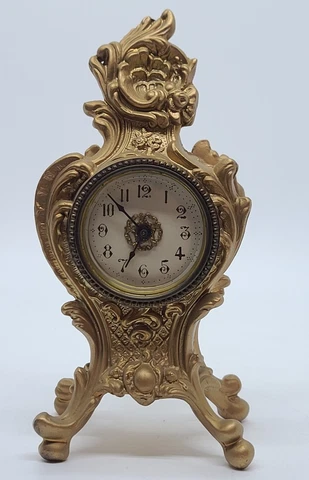 Antique Working 19th C. Mini Gold Gilt Victorian Nouveau Mantel Shelf Clock USA Cover