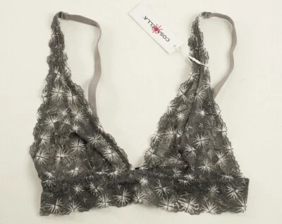 New Cosabella Pixie Tall Triangle Bralette Size P Gray Sheer Lace Geometric Bra - Image 1 of 4