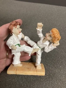 Two Children Karate Resin Figure 3” Green Belt Kicking - Picture 1 of 4