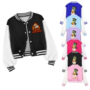 Kids Chicken Jockey Jacket Sweatshirt Tops Trousers Casual Baseball Jacket Gift - Picture 1 of 16