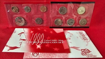 1999 D Uncirculated United States 9 Coin Mint Set Original Cello & Envelope - Image 1 of 3