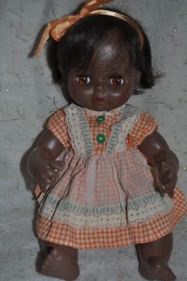 复古 Horsman 非裔美国人娃娃 13 英寸饮料和湿睡眠眼睛 1974 — 第 1/4 张图片