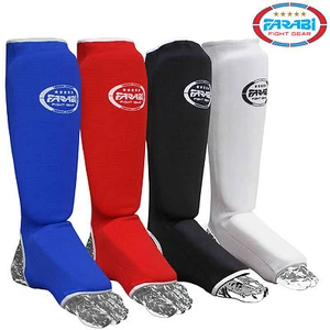 Shin Instep Foot Leg Protector Kick Boxing Contact MMA Pads Black Red White Blue - Picture 1 of 6