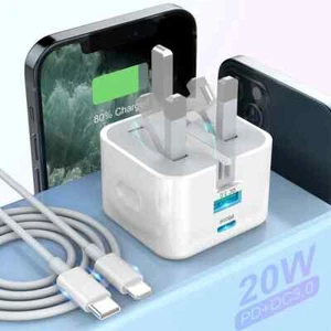 Pour iPhone 16 15 16 Pro Max 16 Plus Rapide 20W USB-C PD Prise Chargeur Adaptateur Câble - Photo 1 sur 19
