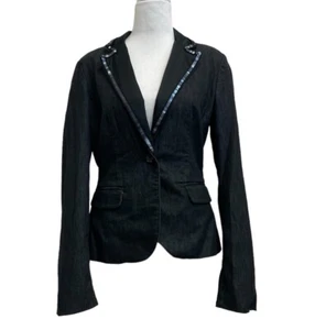 Express Design Studio Black Sequin Single Button Blazer Lined Jacket sz M? - Picture 1 of 13