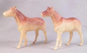 2 Vintage Horse Celluloid Toys Christmas Putz Decoration Train Display Brown #59 - Picture 1 of 5