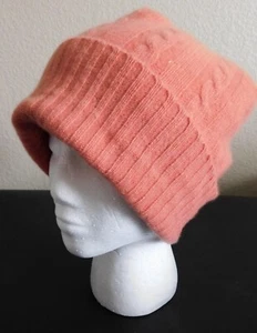 Unbranded Ladies Luxury 100% Cashmere Cuffed Beanie Hat Peach Colored One Size - Picture 1 of 3
