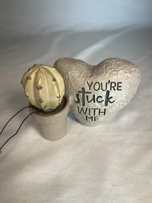 "YOU'RE STUCK WITH ME" CACTUS AND HEART BOULDER ~ BLOSSOM BUCKET ~ B. LLOYD GIFT - Image 1 of 4
