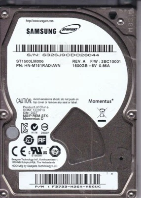 Samsung ST1500LM006 pn:HN-M151RAD/AVN fw:2BC10001 sn:S32 DGT 2013 1.5TB 7916 - Image 1 of 2