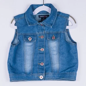 Limited Too Denim Vest Girls Size 8 Blue Sleeveless Jean Jacket Pink Gem Buttons - Picture 1 of 6