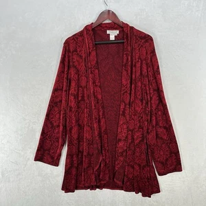 Coldwater Creek Cardigan Womens 2X Red Floral Long Romantic Slinky Artsy Jacket - Picture 1 of 11