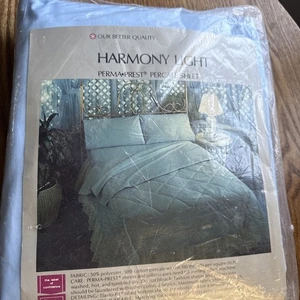 Sears xlong full percale fitted sheet Hamony Light Perma Prest blue 54x80 - Picture 1 of 7