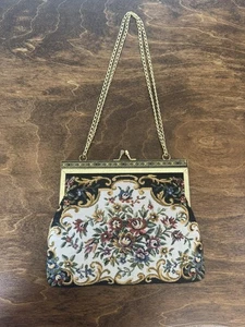 Vintage Floral Tapestry Bag Handbag Purse Metal Snap Frame Gold Chain strap - Picture 1 of 8