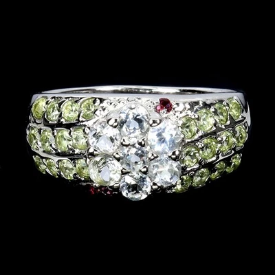 925 Sterling Silver Ring Round Aquamarine Peridot Gemstone Jewelry Size 9.5 - Image 1 of 4