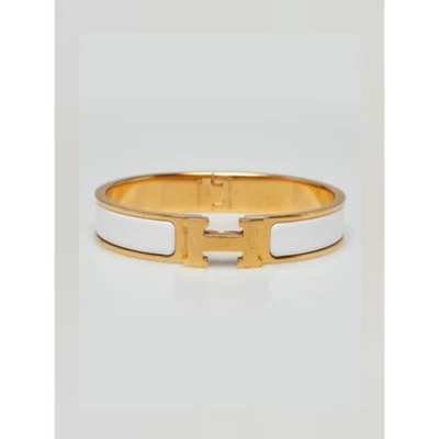 Hermès белая эмаль позолоченный Clic-H узкий браслет PM - Изображение 1 из 4