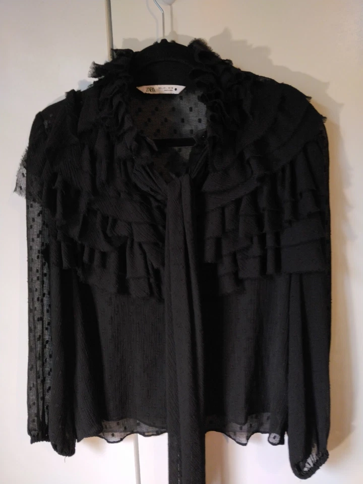 Blusa de malla transparente ZARA talla L volantes caprichoso hada grunge moño Foto 1 de 4
