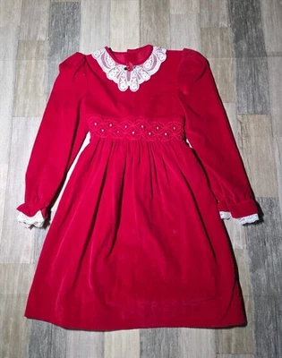 Vestido De Colección Talla 7 Polly Flinders Calado Rojo Terciopelo Victoriano Encaje Cintura Reunida Foto 1 de 4