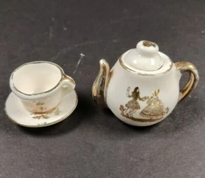 Vintage Miniature White with gold trim Porcelain 4 Piece Coffee / Tea Set - Picture 1 of 6