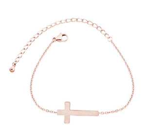 Christian Stainless Steel Rose Gold Chain Jesus Cross Bracelet For Women or Men