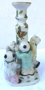 Candelabro de porcelana vintage chino Famille Rose fertilidad pintado a mano - Imagen 1 de 14