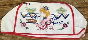 Vintage 1950's Kitschy Toaster Cover Needle Work Embroidered Its Time To Toast - Picture 1 of 3