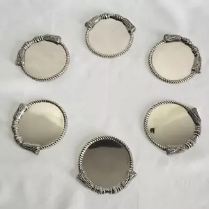 04K14 SERVICE VINTAGE DE 6 DESSOUS DE VERRES MODELE A NOEUDS EN METAL ARGENTE - Photo 1 sur 10