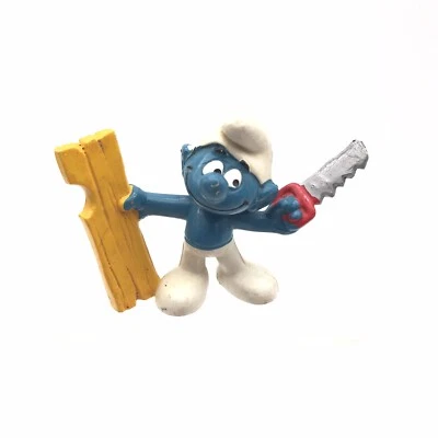 Práctico Pitufo Carpintero Sierra Madera Figura De Colección 1979 PVC Juguete Estatuilla 20112 Foto 1 de 4