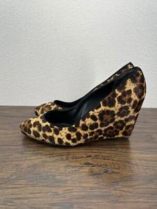 Brian Atwood Cheetah Leopard Animal Print Calf Hair Women's 10 Wedge Pumps - Picture 1 of 10