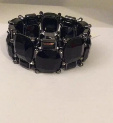 $48  Lauren Hematite Jet Black Stone Bracelet (2) #482 - Image 1 of 2