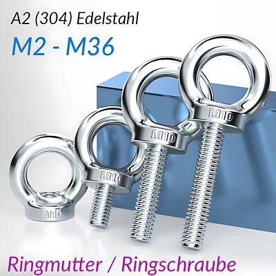 Ringmutter Ringschraube Edelstahl M3 M4 M5 M6 M8 M10 - M36 Verzurröse Auge Ring - Bild 1 von 4