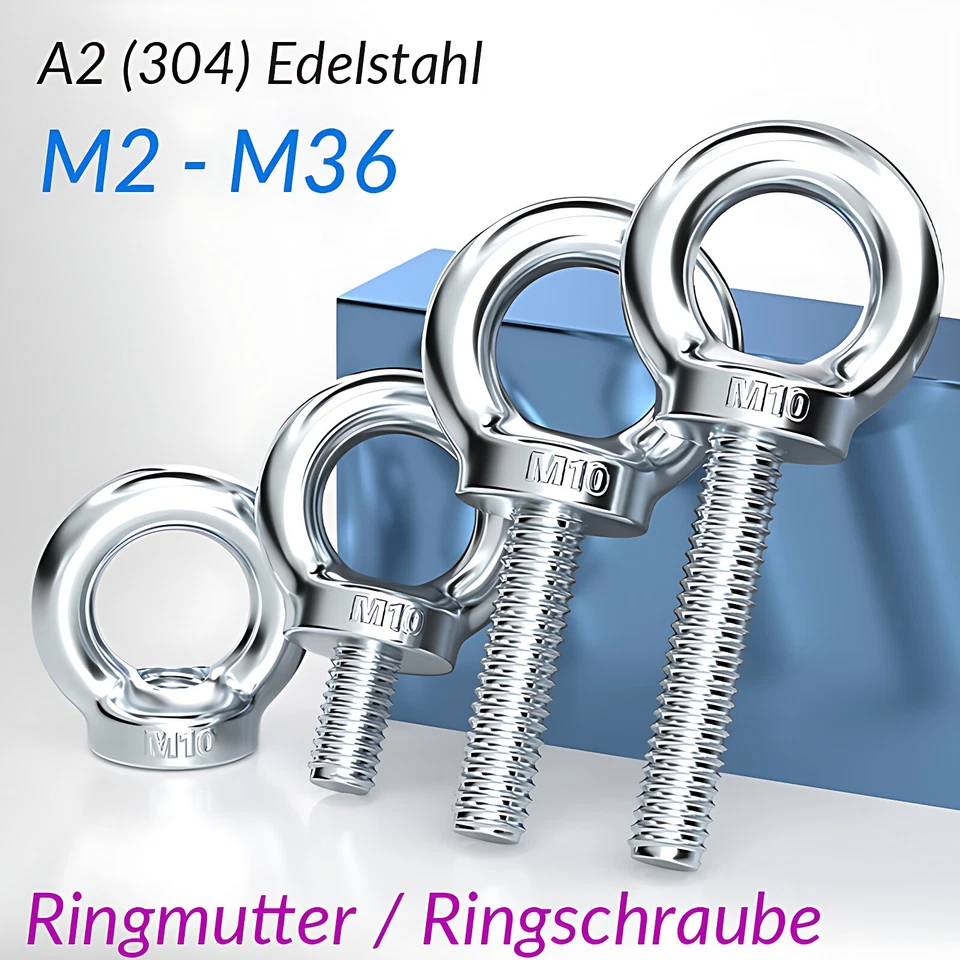 Ringmutter Ringschraube Edelstahl M3 M4 M5 M6 M8 M10 - M36 Verzurröse Auge Ring - Bild 1 von 4
