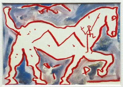 A.R. PENK-Farbige Druckgrafik  " Pferd mit links 1995"  im Passepartout - Bild 1 von 2