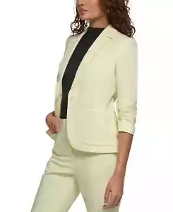 /LX088/Calvin Klein Petite Lux Scrunched-Sleeve Jacket Blazer Yellow Sz 14P $139 - Picture 1 of 3