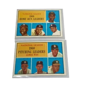 1960 Topps Home Run & Pitching Leaders 2 Karten Milwaukee Braves Aaron / Spahn - Bild 1 von 8