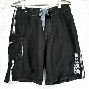 Kirra Board Shorts Mens 28 Black Embroidered Unlined Drawstring 9" Inseam - Picture 1 of 21