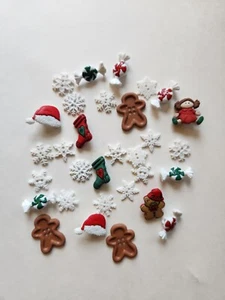 Lot Christmas Sewing Buttons Stocking Snowflake Flat Shank Candy Red Ginger Bear - Picture 1 of 9