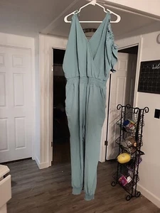 PRETTYGARDEN V-Neck Wrap Waist Jumpsuit Sage Green Size XL Extra Large - Picture 1 of 4