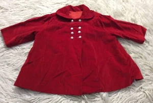 VTG 60s MOD Toddler Girls Red Velvet Coat Handmade Christmas Peter Pan 30"C 16"L - Picture 1 of 12